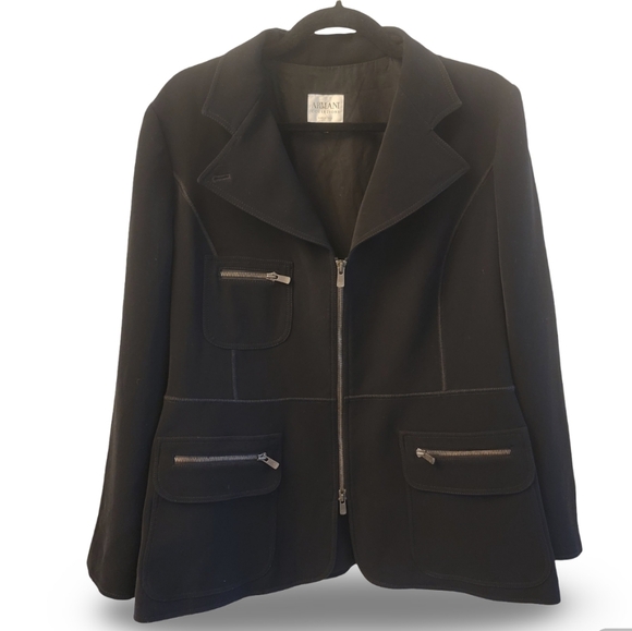 Armani Collezioni Jackets & Blazers - Armani Collezioni Black Zip-Front Notch Collar Blazer